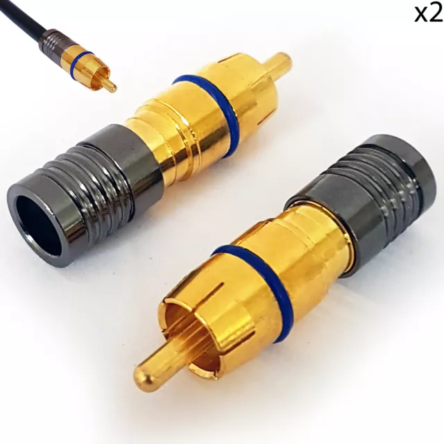 2x RCA PHONO Compression Crimp Connectors RG6 Coaxial Cable Male AV Audio Plug