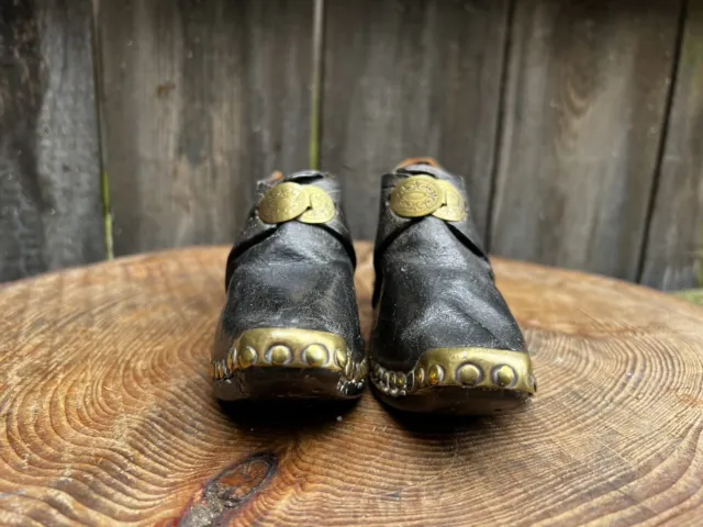 Antichi ZOCCHI LANCASHIRE BAMBINI scarpe bambini stivali ottone legno fibbie in pelle