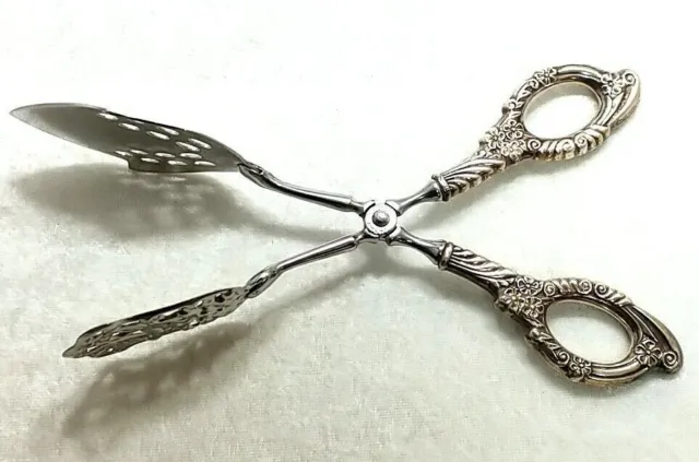 Ambassador Italy Flora Scroll Pastry Tongs, With Sterling Silver Handle 8.5 Inch