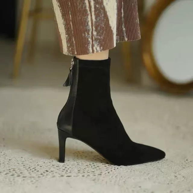 Women Pointed Toe Faux Suede Ankle Boots Ladies Slip On High Stiletto Heel Boots