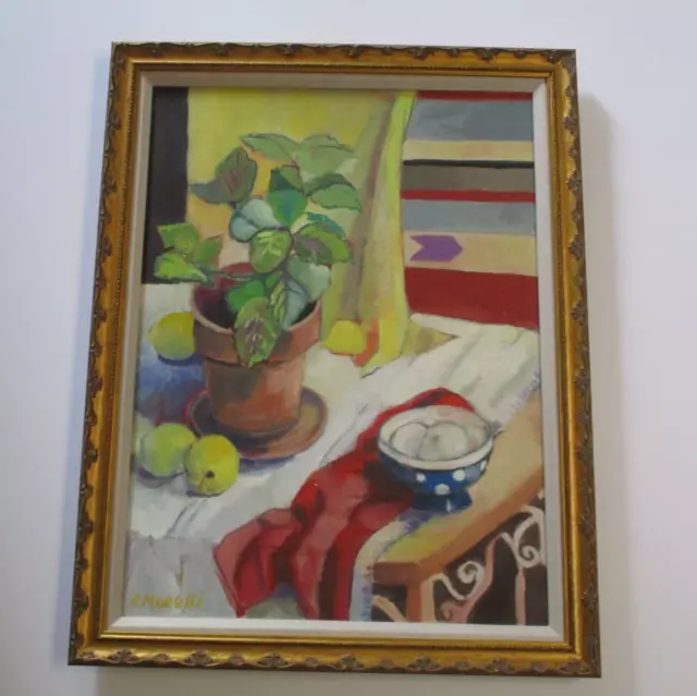 Vintage Oil Painting Modernist Still Life Signed Morelli Post Impresionist 24"