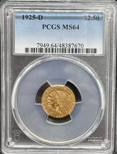 1925 D $2.50 Gold Indian Head Quarter Eagle PCGS MS 64