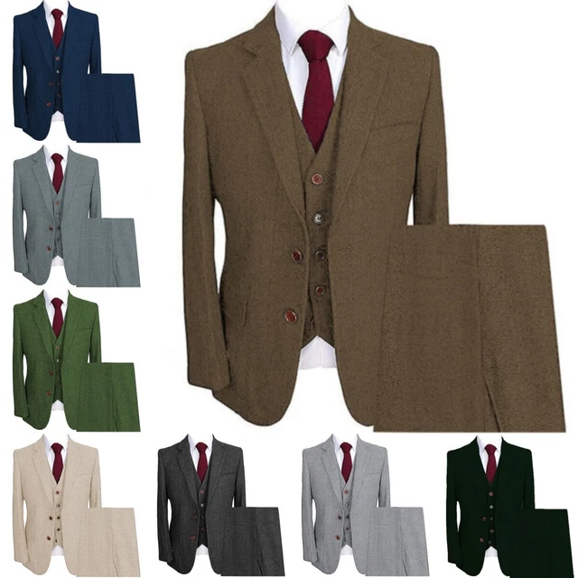 Abiti da uomo 3 pezzi vintage a spina di pesce tweed sposi matrimonio smoking 42 44 46