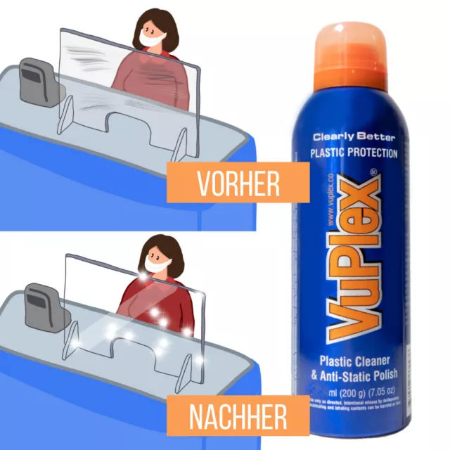 VuPlex Reiniger für SPUCKSCHUTZWÄNDE Plexiglas oder Acryl 235ml + 1x Tuch