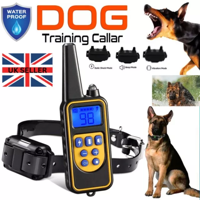 800M Remote Electric Shock Collar Pet Dog Training Anti Bark Rechargeable LCD UK