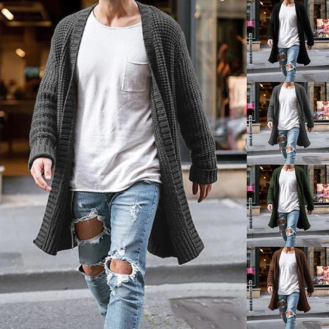 1 - Uomini Caldo Outwear Pullover Maglione Lungo Sciolto Giacca Trench
