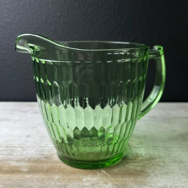 Vintage Green Glass Pitcher 5.5” H x 5” W Drinking