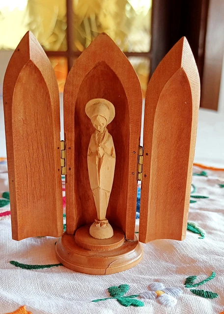 Triptyque Religieux En Bois - Autel Portable Jésus, Marie, Joseph - Sculpture Main - Décoration Ou Cadeau Spirituel - 13
