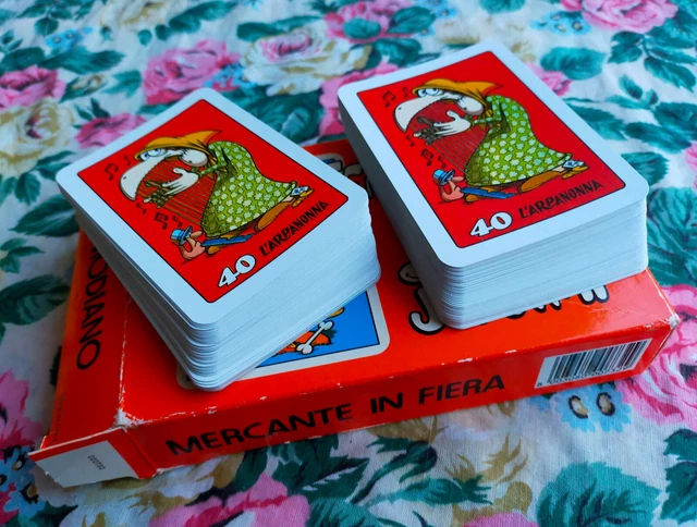 2 MAZZI CARTE da Gioco Modiano MERCANTE IN FIERA di JACOVITTI