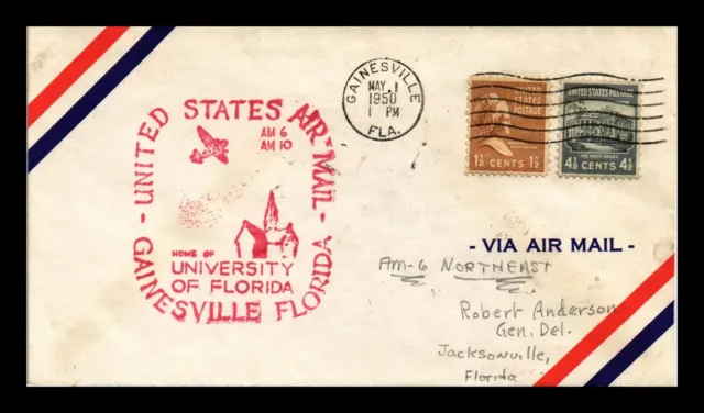 First Flight Am 6 Am 10 Air Mail Gainesville Florida Backstamps Us Cover
