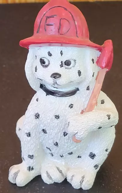 Vtg Firehouse Fireman Dalmatian Dog Red Helmet Shovel Firefighter Figurine