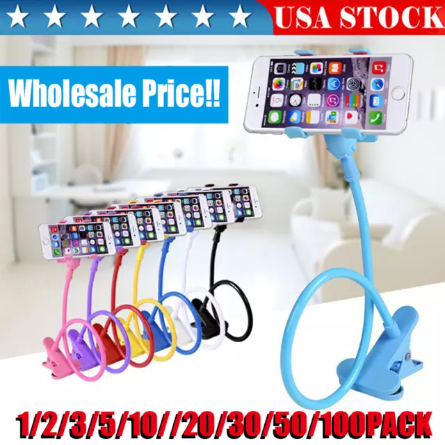 Universal Mobile Phone Gooseneck Stand Holder Flexible Bed Desk Table Clip LOT