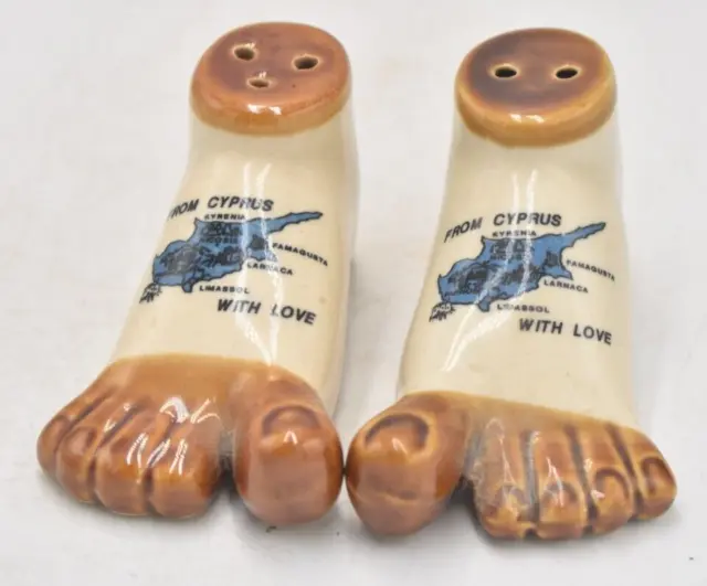 Vintage Pair of Feet From Cyprus Salt and Pepper Shakers, Pots, Cruet Set