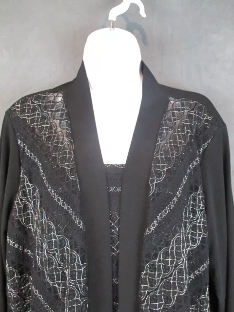 JM Collection Cardigan Topper Womens 2X Black Silver Lace 2 in 1 Sparkle Dressy 2