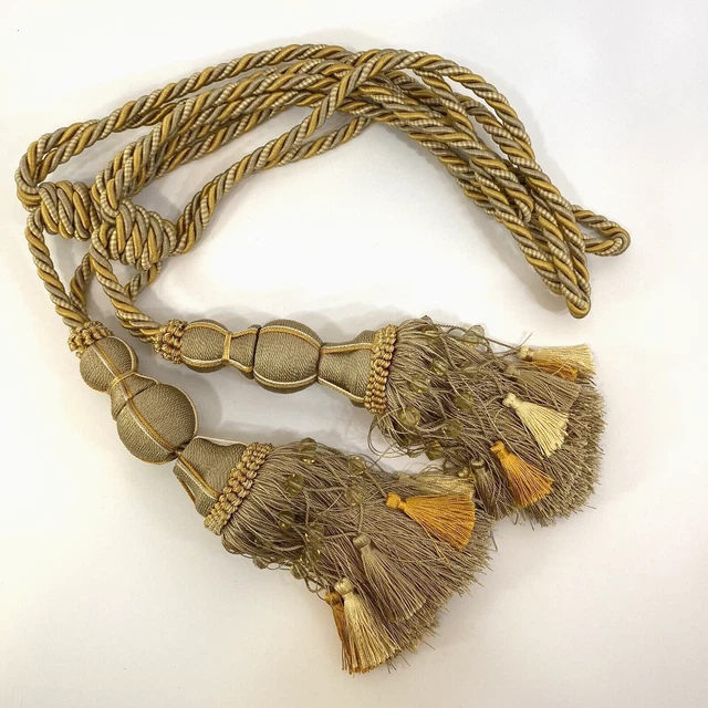 Curtain Tie Backs Tassels Swags Drapery Large Rich Shades of Gold Beaded Pair