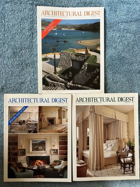 architectural digest magazine lot vintage January, February, March 1992