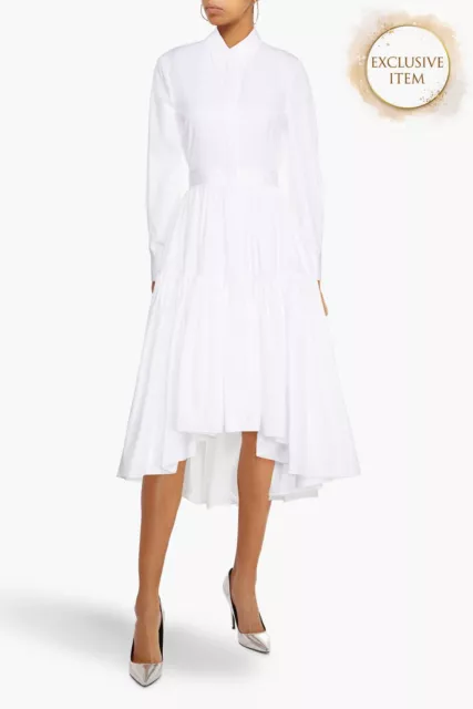 RRP €1590 ALEXANDER McQUEEN Hi-Low Shirt Dress IT38 US2 UK6 XS White Flared