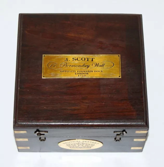 Sextante de latón náutico de 4" caja de madera marítima astrolabio J. Scott... 3