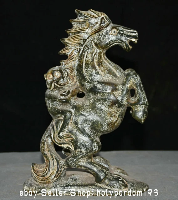 10.8" Rare Chinese Xiu Jade Carving Fengshui Animal Monkey Ride Run Horse Statue