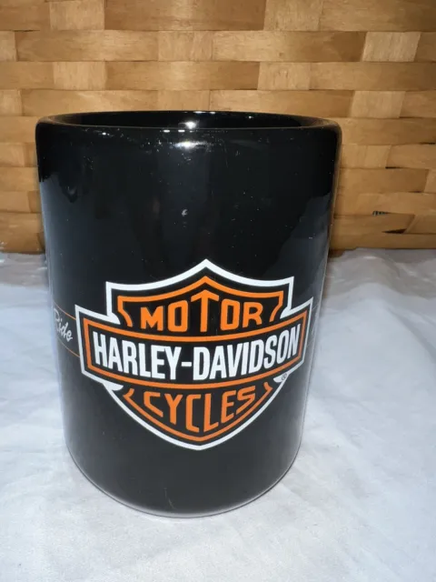 HARLEY DAVIDSON Coffee Mug Classic Black With Orange EUC