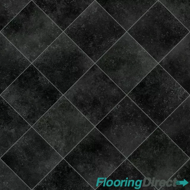 Diamond Black Tile Effect Vinyl Roll Cheap Bathroom Flooring 2 3 4 m Wide Lino