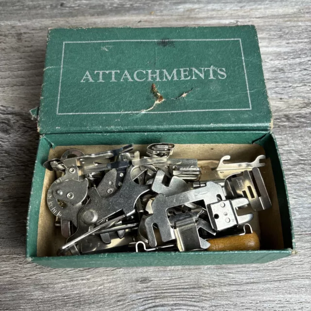 Vintage GREIST Rotary Sewing Machine Attachment Kit Tin Case Accessories Parts