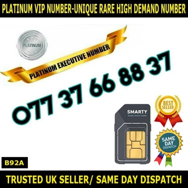 PLATINUM Number Golden Number - 077 37 66 88 37- Easy To Memorise SIM- B92A