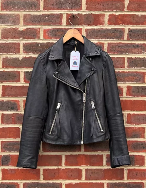 ALL SAINTS WOMEN Vela Black Lamb Leather Biker Jacket US4 UK8 EU