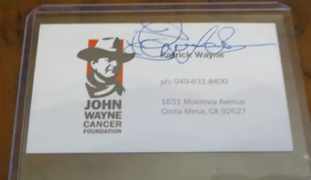 Patrick Wayne actor hijo de John Wayne firmado tarjeta de visita autografiada logotipo antiguo