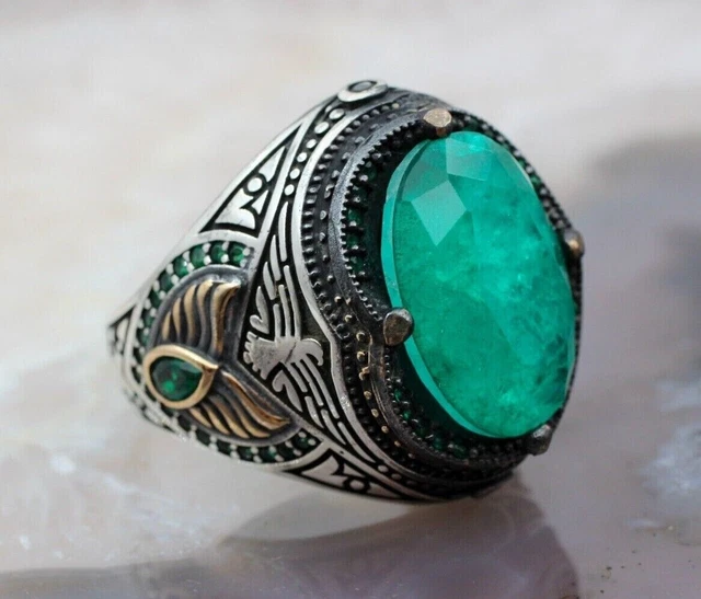 Bague pour homme Paraiba faite à la main en argent sterling 925 avec...