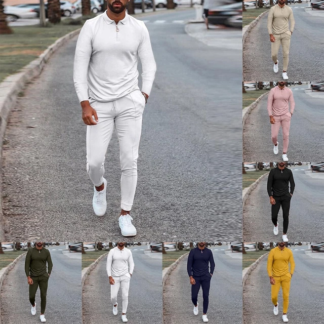 Moda Uomo Tuta Top Set Pantaloni Poliestere Morbido SPORTS 2 Pezzi Set