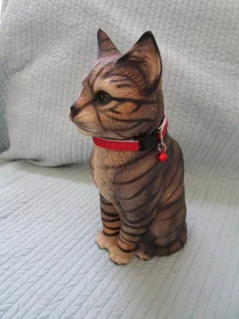 Vintage Harvey Knox Kingdom Porcelain Tabby Cat Red Collar Green Eye 11” EUC