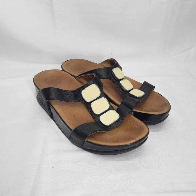 Fitflop leather slip on wedge sandal black gem embellished 8