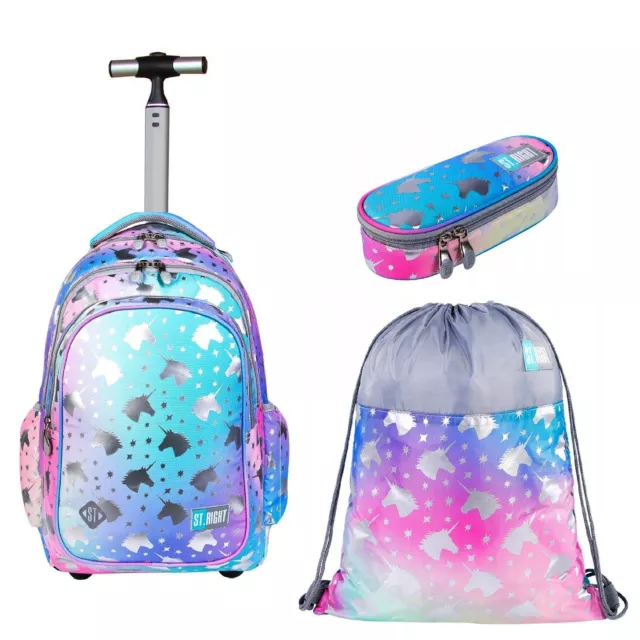 St.Right Ombre Unicorno Set Zaino Trolley Sacca Sport Astuccio Scuola Elementare