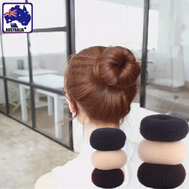 2pcs Sponge Style Donut Hair Styling Bun Maker Tool Ball Roller Black JHBAN 17