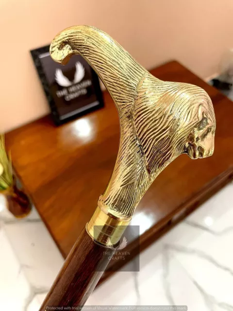 Solid Brass Lion Head Handle Walking Cane Black Wooden Stick Antique Style Gift
