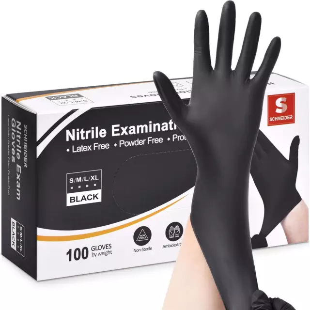 Guantes de Examen Nitrilo Negro Talla Mediana 100 Uds 4 Mil Sin Latex Sin Polvo