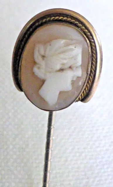 Unusual Antique Victorian Silver Gilt Horseshoe & Carved Shell Cameo Stick Pin 3