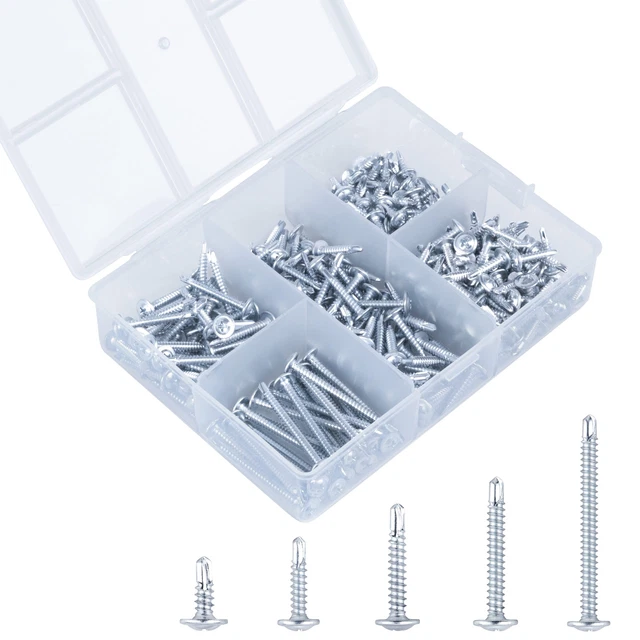 Tornillos autogolpeantes para kit surtido de metales, 350 piezas #8 galvanizado Phillip