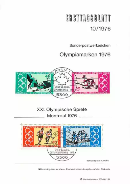 Ersttagsblatt 1976 - XXI. Olympische Spiele Montreal - Sondermarken