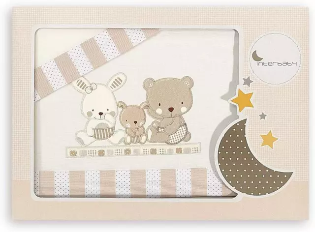 Interbaby Set Di 3 Lenzuola in Cotone per Culla - Modello: Love in Beige - 700 G