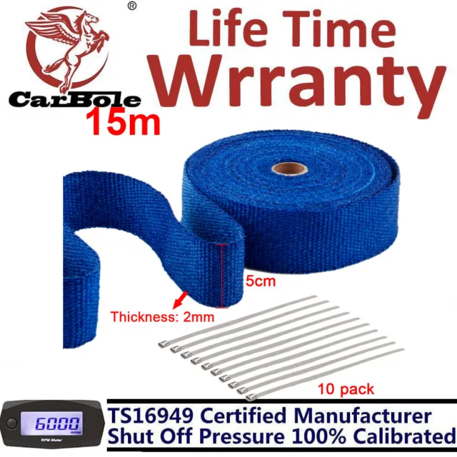 2" x 50ft Exhaust Manifold Header Pipe Roll Tape Heat Wrap Thermal & 5 Ties Blue