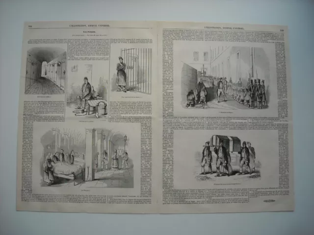 Gravure 1844. Les Forcats Au Bagne De Toulon. 6 Gravures Avec Explicatif, Sur 2.