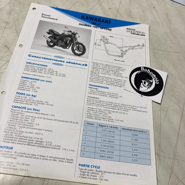 Kawasaki ER-5 500 1997 A1 1998 A2 ER500 Fiche technique moto ETAI