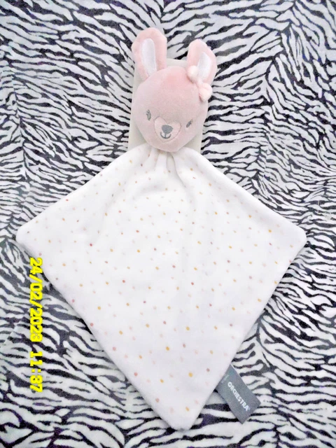 💗 Orchestra Doudou Lapin Vieux Rose Mouchoir Blanc Pois Orange 40Cm 100% Neuf