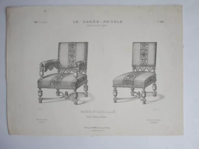 Fauteuil et Chaise Louis XIII GRAVURE le GARDE-MEUBLE DESTOUCHES XIXéme