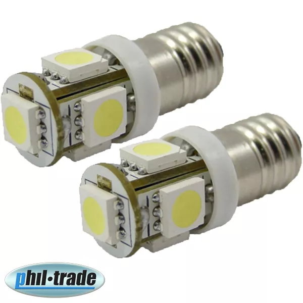 2x SMD LED E10 Lampe Schraubgewinde 6V Volt Xenon weiss 5x5050 Power smd