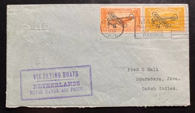 1935 Manila Philippines First Flight airmail Cover To Surabaya Netherlands Indie