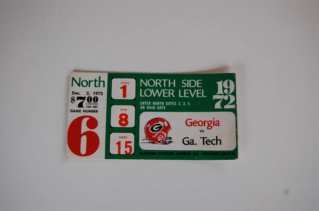 1972 Georgia Tech - Georgia College Football Ticket