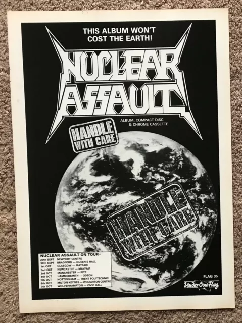 NUCLEAR ASSAULT - HANDLE WITH CARE / TOUR DATES 1989 Full page UK magazine ad